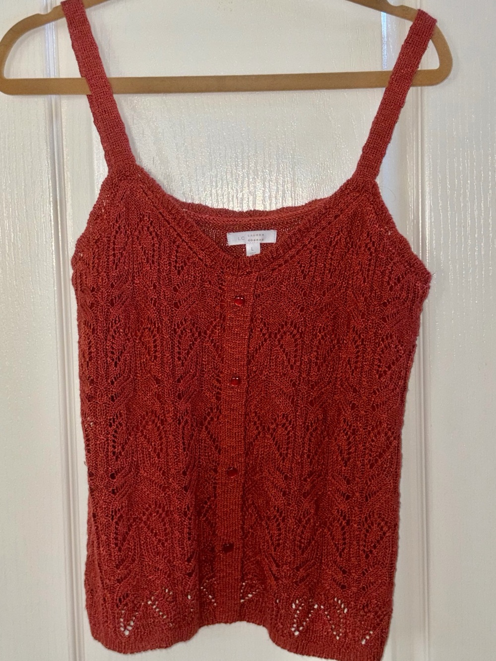 LC Lauren Conrad Rust-Red Knit Camisole with Button Front